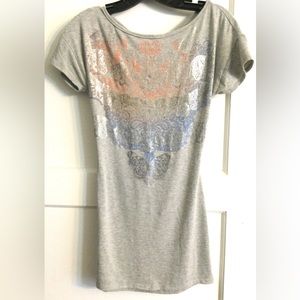 KTOO Long Open Back Short Sleeve Metallic Print